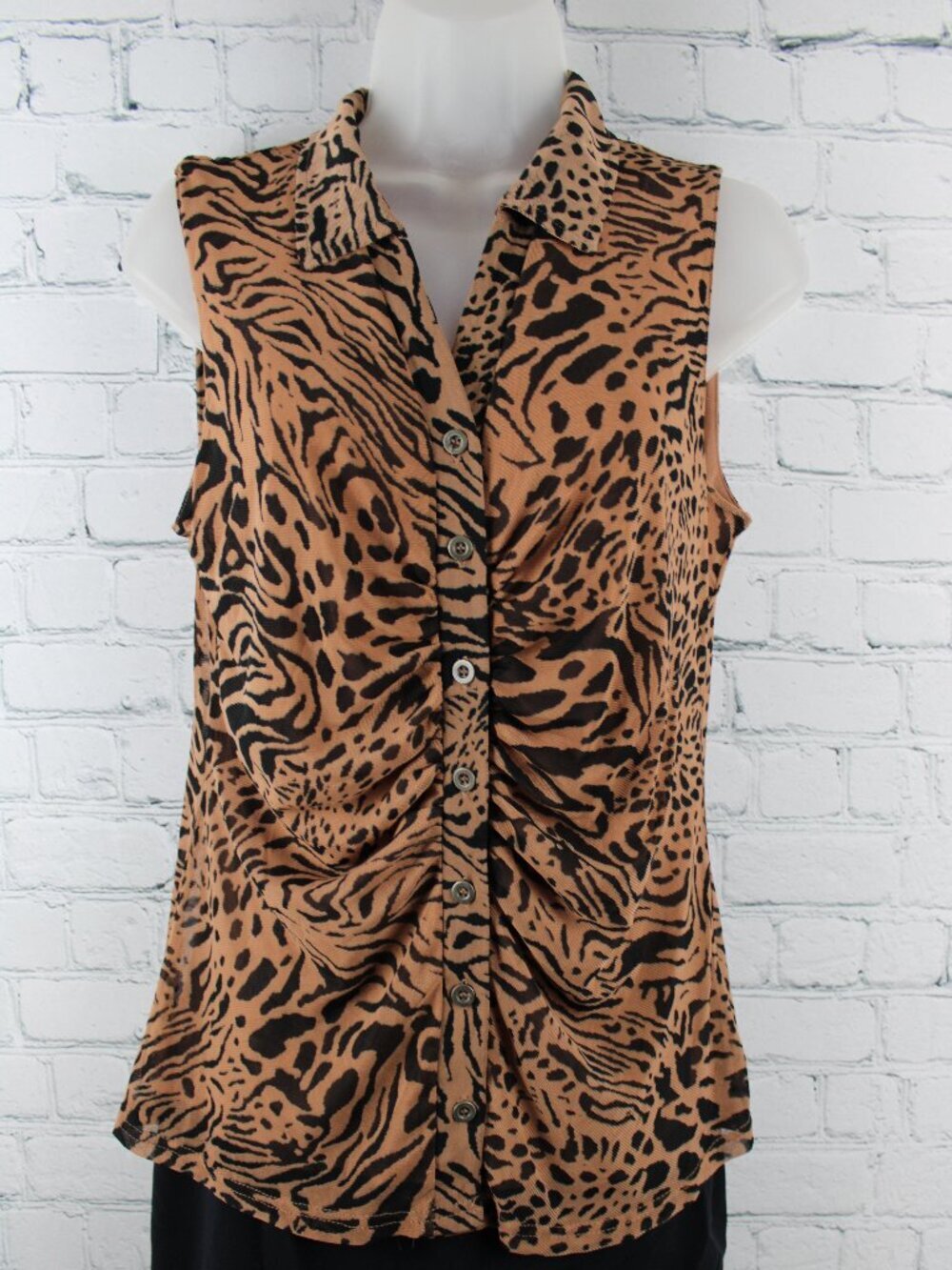 Jane + Delancey Size S Sleeveless Animal Print Ruched Blouse